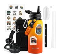 WixByti 32 oz Insulated Water Bottle with Straw (Cold for 48 Hrs), Stainless Steel Triple Wall Vacuum Sports Water Jug, Leakproof Hydro Cup Flask with Paracord Handle & Straw Spout Lids & DIY Stickers