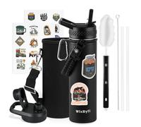 WixByti 590ML Insulated Water Bottle, Triple Wall Vacuum Stainless Steel | Cold for 24 Hrs, Triple Wall Vacuum, Leakproof & Non-BPA Sports Hydro Cup Flask with Straw Spout Lids & Paracord Handle
