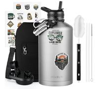 WixByti One Gallon Water Bottle Insulated, Triple Wall Vacuum Cold for 48 Hrs & Leak-proof & Non-BPA, 128oz Large Sports Stainless Steel Water Jug with Paracord Handle Straw Spout Lids & DIY Stickers