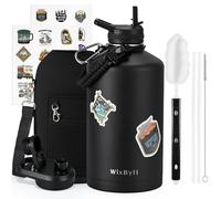 WixByti One Gallon Water Bottle Insulated, Triple Wall Vacuum Cold for 48 Hrs & Leak-proof & Non-BPA, 128oz Large Sports Stainless Steel Water Jug with Paracord Handle Straw Spout Lids & DIY Stickers