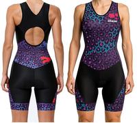 Wixen Sports Women's Triathlon Tri-Suit, Blue, Sleeveless, Racerback, Bodysuit, Solid, Quick-Drying, Purple Leopard, XL
