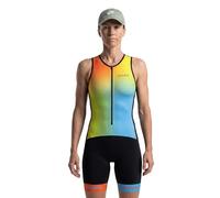 WIXEN Women's Triathlon Suit Sleeveless Tri Suit Padded Cycle Race Swim Bike Run Trisuit Back Pockets, Neon Rainbow, Medium