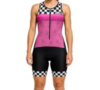 WIXEN Women's Triathlon Suit Sleeveless Tri Suit Padded Cycle Race Swim Bike Run Trisuit Back Pockets
