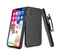 WixGear iPhone X/XS Holster Case, Slim Shell Holster Combo Case for Apple iPhone X/XS/iPhone 10 with Stand and Swivel Belt Clip - Black