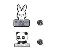 Wixine 2Pcs I Can't Adult Today Enamel Pin Cartoon Panda Brooch and Me? Sarcastic? Never Rabbit Enamel Pin Funny Animal Badge Brooch Accessories, Metal