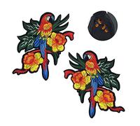 Wixine 2Pcs Rainbow Parrot Flower Embroidery Fabric Patches for Clothing Sewing On