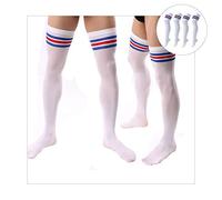 Wixine 2Pcs Red & Blue Stripes Men Soccer Thigh Stocks High Stockings Velvet Sport Striped Long Socks, Red & Blue, One size