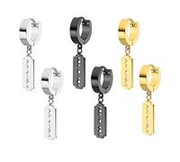 Wixine 3 Pairs/6pcs Unique Razor Blade Earrings Stainless Steel Gold Black Charm Hollow Drop Earring Women Men Punk Jewelry Hip Hop Dangle Earings, Stainless Steel Metal