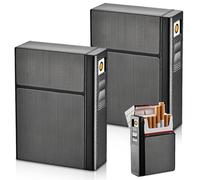 WIYETY 2 in 1 Aluminium Cigarette Case with Lighter, Pack of 2, Holds 20 Cigarettes, USB Charging, Modern Style, Black