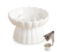 WIYETY Ceramic Anti Sling Bowl Cat Raised, Anti Sling Cat Bowl, Anti Slinging Bowl Cat, Slow Feeding Cat Bowl for Cats and Small Dogs - White, 14 x 8.5 cm