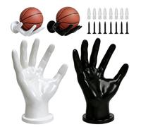 WIYETY Hand Wall Mount for Balls: Pack of 2 Palm Shaped Basketball Storage Shelves, Ball Holder Wall Hand, Creative Ball Holder Decoration for Football Basketball (Black White)