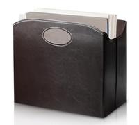 WIYETY Leather Newspaper Rack Modern Magazine Holder With Handle And Compartments Foldable For Home Office Brown And Black
