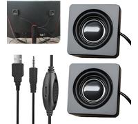 WIYETY MiniYX 3.5 mm TRS USB Speakers, 2 Count, Black, Stick-on, Stereo, 2.0, Limited Warranty, Speakers for Computers, Tablets, Portable Devices