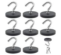 WIYETY Neodymium Magnets: Pack of 8 Strong Magnetic Hooks M6, 43 mm Round, Maximum Tensile Force 7.5 kg
