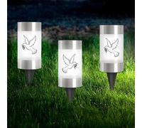 WIYETY Pack of 3 Solar Grave Lights: Solar LED Grave Light with Ground Spike and 3 Dove Stickers, Waterproof Outdoor Cemetery Candle IP55 Grave Light Solar Candles Outdoor for Outdoor Use