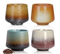 WIYETY Retro Ceramic Espresso Cups Set of 4, Handmade 190 ml, Thick-Walled, Multicoloured, Reusable