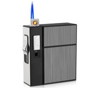 WIYETY Windproof Lighter Cigarette Case Made of Metal: Magnetic Closure, Robust Metal Housing, Windproof Jet Flame Lighter, USB Rechargeable for Outdoor Activities (6 x 2.7 x 9.1 cm, Grey)