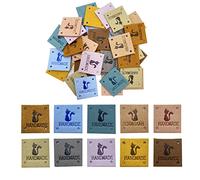 WiYould 40 Pcs PU Leather Label Faux Leather Handmade Sew on Tag Label Handmade Embossed Tag Embellishment Crochet Knit DIY Jeans Bags Shoes Hat Apparel Accessories(Cat, 10colors)