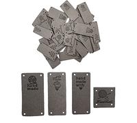 WiYould 40 Pcs PU Leather Label Faux Leather Handmade Sew on Tag Label Handmade Embossed Tag Embellishment Crochet Knit DIY Jeans Bags Shoes Hat Apparel Accessories(4 Types, Grey)