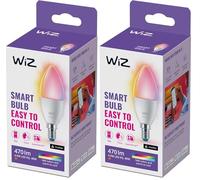 WiZ Smart Colour & White Candle Light Bulb, E14 Small 40W, Smart LED Connected WiFi Works with Alexa, Google Assistant & HomeKit, App Control for Livingroom, Bedroom, Energy Monitoring (Pack of 2)