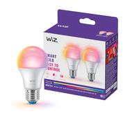 WiZ Smart LED A60 Bulb, Full Color and Tunable White, E27 Base, 60W Equivalent, 2200-6500K, 806 Lumens, Dimmable, Works with Alexa, Google Assistant, and Apple Home, 2 Pack