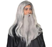 Wizard Beard and Wig 1Set Long Grey Magician Wizard Costume Heat Resistant Fiber Costume Wig Santa Halloween Costumes Cosplay Accessory for Adults