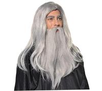 Wizard Beard and Wig 1Set Long Grey Magician Wizard Costume Heat Resistant Fiber Costume Wig Santa Halloween Costumes Cosplay Accessory for Adults..