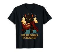 Wizard Black Cat Reading a Funny Book While Crocheting T-Shirt