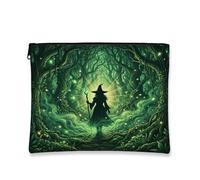 Wizard Canvas with Zipper, Fantasy Fanciful Forest Mist Halloween Green Canvas with Zipper Mini Makeup Bag for Travel, Bathroom, Vanity, Purse Storage and Gifts, Green, 7x9 Inch, Fantasy