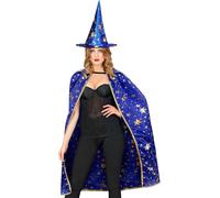 Widmann - Wizard Costume for Adults, Cape (85 cm) with Hat, Magician, Witch, Blue