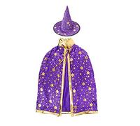Wizard Cape Set Witch Cloak with Hat Halloween Wizard Role Play Costumes for Man Women (Purple)