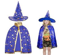 Wizard Cape with Hat, Halloween Costume for Kids Witch Cloak Stars Pattern Halloween Witch Costume Cloak and Hats Role Play Outfits for Boys Girls Halloween Cosplay Party A7ETPF