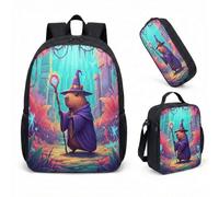 Wizard Capybara 17 Inch Backpack 3 Piece Set Enchanted Forest School Bag for Boys Girls Kids Fantasy Stationery (03)