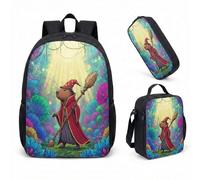 Wizard Capybara 17 Inch Backpack 3 Piece Set Enchanted Forest School Bag for Boys Girls Kids Fantasy Stationery (08)
