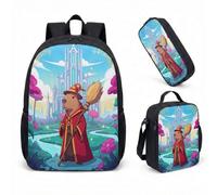 Wizard Capybara 17 Inch Backpack 3 Piece Set Enchanted Forest School Bag for Boys Girls Kids Fantasy Stationery (07)