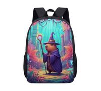 Wizard Capybara 17 Inch Backpack Kids School Students, Fantasy Magic Mushroom Enchanted Forest Graphic Bookbag (03)