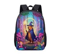 Wizard Capybara 17 Inch Backpack Kids School Students, Fantasy Magic Mushroom Enchanted Forest Graphic Bookbag (04)