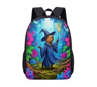 Wizard Capybara 17 Inch Backpack Kids School Students, Fantasy Magic Mushroom Enchanted Forest Graphic Bookbag (02)