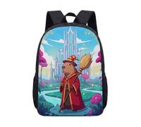 Wizard Capybara 17 Inch Backpack Kids School Students, Fantasy Magic Mushroom Enchanted Forest Graphic Bookbag (07)