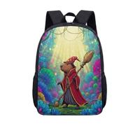Wizard Capybara 17 Inch Backpack Kids School Students, Fantasy Magic Mushroom Enchanted Forest Graphic Bookbag (08)