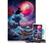 Wizard Cat And The Great Wave Jigsaw Puzzles1000 Pieces Brain Recall Game Premium Laser Cut Quality Absorbing Activity for Quiet Nights (38x52cm)