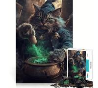Wizard Cat Brewing Potion 1000 Piece Teenager Puzzles Cognitive Train Game Zero Gap Compact Fun for Family Game Time (50x75cm)