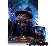 Wizard Cat Casting Magic 1000 Piece Teenager Puzzles Cognitive Train Game Zero Gap Compact Fun for Family Game Time (38x52cm)