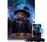 Wizard Cat Casting Magic Puzzles for Adults 1000 Pieces Mental Boost Play Neat Cut Perfect Alignment Bonding Activity for Loved Ones (50x75cm)