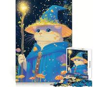 Wizard Cat Illustration 1000 Pieces Jigsaw Puzzles for Teenagers Smart Exercise Leisure Activity Seamless Lock Birthday Gift (50x75cm)