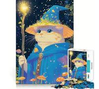 Wizard Cat Illustration 1000 Pieces Puzzles for Adults Mind Exercise Play Precision Cut Smooth Edges Relaxing Indoor Group Activity (50x75cm)