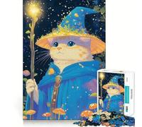 Wizard Cat Illustration Jigsaw for Teenagers1000 Pieces Mental Boost Game Burr Free Clean Cut Pieces Easy to Learn Family Enjoyment (38x26cm)