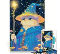 Wizard Cat Illustration Jigsaw Puzzle 1000 Piece Mental Fun Game No Gap Tight Fitting Design for Family Gatherings (38x52cm)