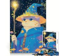Wizard Cat Illustration Teenagers 1000 Piece Jigsaw Puzzle Focus Training Leisure Activity Tight Join Thoughtful Gift (38x52cm)