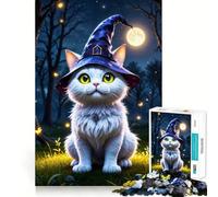 Wizard Cat in Moonlight Jigsaw Puzzle 1000 Logic Thinking Play Expert Cutting Craftsmanship Quiet Time Mind Exercise at Home (38x52cm)